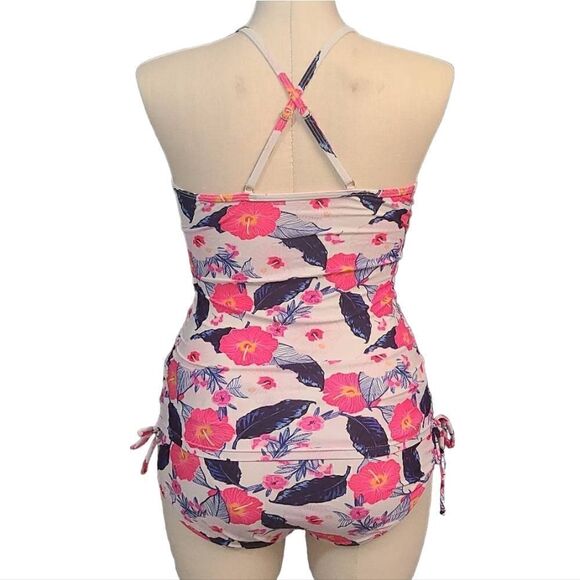 Wild Flower Tankini Midrise Bikini Swimsuit Set Pink Blue Floral - Picture 15 of 16